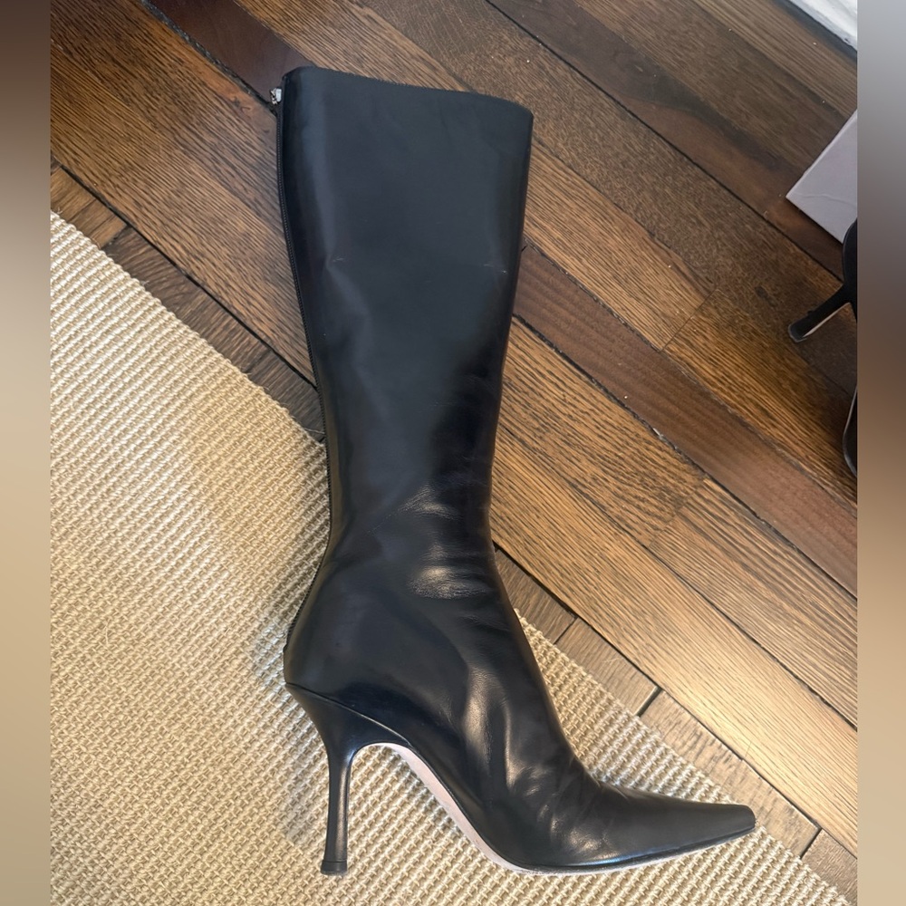 Jimmy Choo Black Leather Knee High Pointed Toe Boots size 34 - Picture 3 of 10